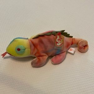 Ty Beanie Baby Rainbow Tie Dye Iggy Iguana Lizard Reptile Stuffed Animal Toy